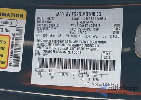 2022 Ford Bronco Sport Big Bend from USA, damaged, VIN 3FMCR9B63NRE15048